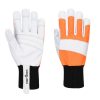 Engineered for professional chainsaw operators, these gloves are designed to provide exceptional protection, durability, and comfort in demanding forestry and arborist applications. The left glove is fitted with a high-performance UHMWPE protective guard, certified to EN 11393-4:2019, Class 1 (20 m/s), offering reliable resistance against chainsaw cuts while maintaining flexibility and control. The right glove is unlined to maximise dexterity and tactile sensitivity, allowing precise handling of chainsaws, controls, and tools. Constructed with a premium goat leather palm, the glove provides enhanced grip, abrasion resistance, and long-lasting comfort .Additional leather reinforcement in the thumb crotch and finger areas increases durability and protection in high-wear zones, extending the glove’s service life and ensuring dependable performance in tough working conditions.