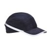 Sport look bump cap with large mesh panel on the top, allowing maximum airflow. Reflective stripes for enhanced visibility and style (on navy option only). Hook and loop adjustable size.