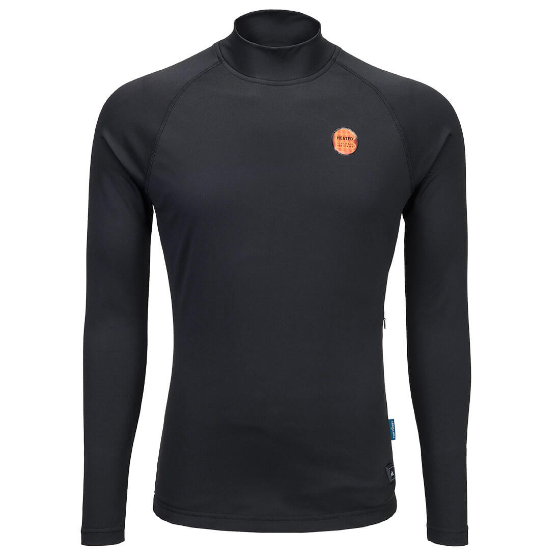 This heated base layer is constructed from a soft, brushed-back performance fabric designed for thermal insulation, with low-profile integrated heating elements at front and back abdomen for consistent heat distribution. A three-level heat control button allows temperature regulation and a rechargable battery pack that offers up to 4 hours of battery life is included.